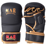 MAR-233E | Rex Leather Black Amateur MMA Gloves w/ Gold Piping