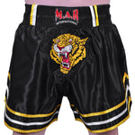 MAR-091B | Black Kickboxing & Thai Boxing Shorts w/ Tiger Emblem