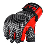 MAR-235 | Genuine Leather Red+Black Open Finger MMA Gloves