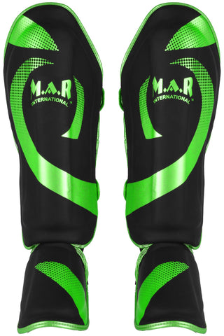 MAR-148H | Black & Green Kickboxing/Thai Boxing Shin & Instep Guards