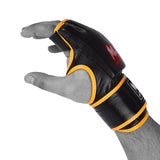 MAR-239 | Black+Yellow Genuine Leather MMA Grappling Gloves