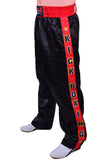 MAR-087B | Black & Red Kickboxing Trousers w/ Embroidered Writing