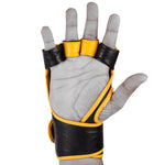 MAR-239 | Black+Yellow Genuine Leather MMA Grappling Gloves