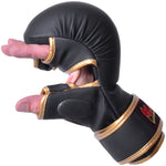 MAR-233E | Rex Leather Black Amateur MMA Gloves w/ Gold Piping