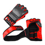 MAR-235 | Genuine Leather Red+Black Open Finger MMA Gloves