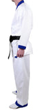 MAR-008 | White Karate Uniform w/ Blue Trim (8oz Fabric) + FREE BELT