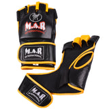 MAR-239 | Black+Yellow Genuine Leather MMA Grappling Gloves