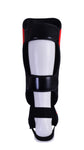 MAR-148K | Red Shin & Instep Guards Lightweight Microfiber Leather Pads