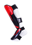 MAR-148K | Red Shin & Instep Guards Lightweight Microfiber Leather Pads