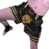 MAR-091B | Black Kickboxing & Thai Boxing Shorts w/ Tiger Emblem