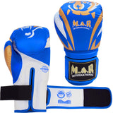 MAR-118E | Blue & Gold Tiger Print Boxing & Kickboxing Gloves