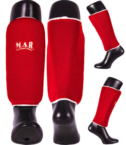 MAR-170C | Red Elasticated Fabric Shin Guard For Shin Protection