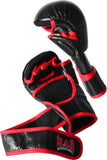 MAR-233B | Genuine Leather Black MMA Gloves w/ Red Piping