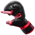 MAR-233B | Genuine Leather Black MMA Gloves w/ Red Piping