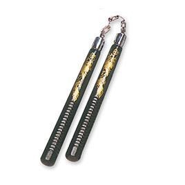 MAR-266F | Black Wooden 12'' Nunchucks with Chain