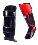 MAR-148K | Red Shin & Instep Guards Lightweight Microfiber Leather Pads