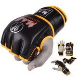 MAR-239 | Black+Yellow Genuine Leather MMA Grappling Gloves