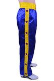 MAR-087C | Blue & Yellow Kickboxing Trousers w/ Embroidered Writing