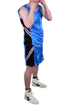 MAR-100A | Blue & Black Boxing Shorts & Vest w/ White Lines