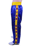 MAR-087C | Blue & Yellow Kickboxing Trousers w/ Embroidered Writing