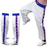 MAR-087D | White & Blue Kickboxing Trousers w/ Embroidered Writing