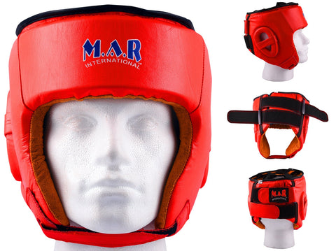 MAR-132A | Red Genuine Cowhide Leather Head Guard For Competitions