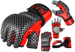 MAR-235 | Genuine Leather Red+Black Open Finger MMA Gloves