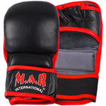 MAR-233A | Genuine Leather Black MMA Gloves w/ Red Piping