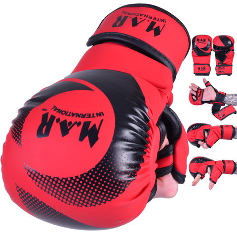 MAR-233D-N | Matte Red/Black MAYA Leather Amateur  MMA Gloves