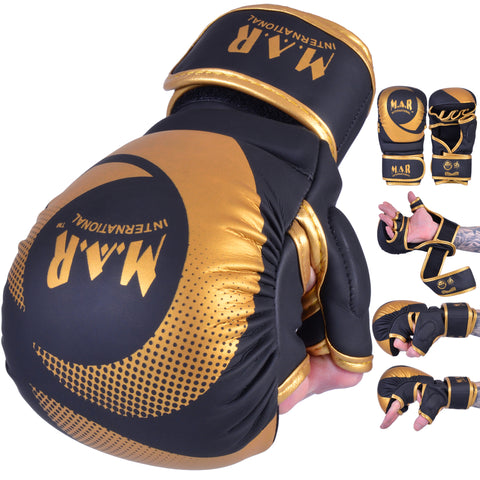 MAR-233E-N | Matte Black/Gold MAYA Leather Amateur  MMA Gloves